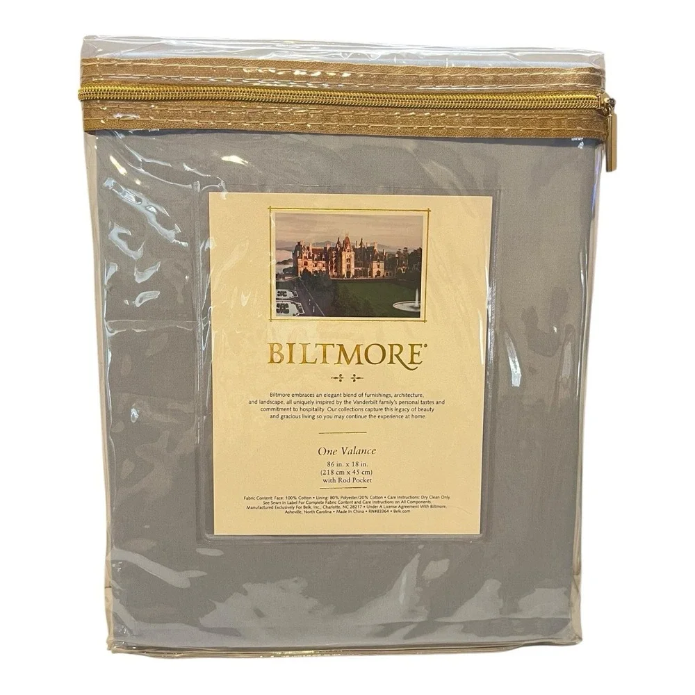 New w/ Tags Set of 2 Biltmore Collection Maggiore Valance Stone Gray